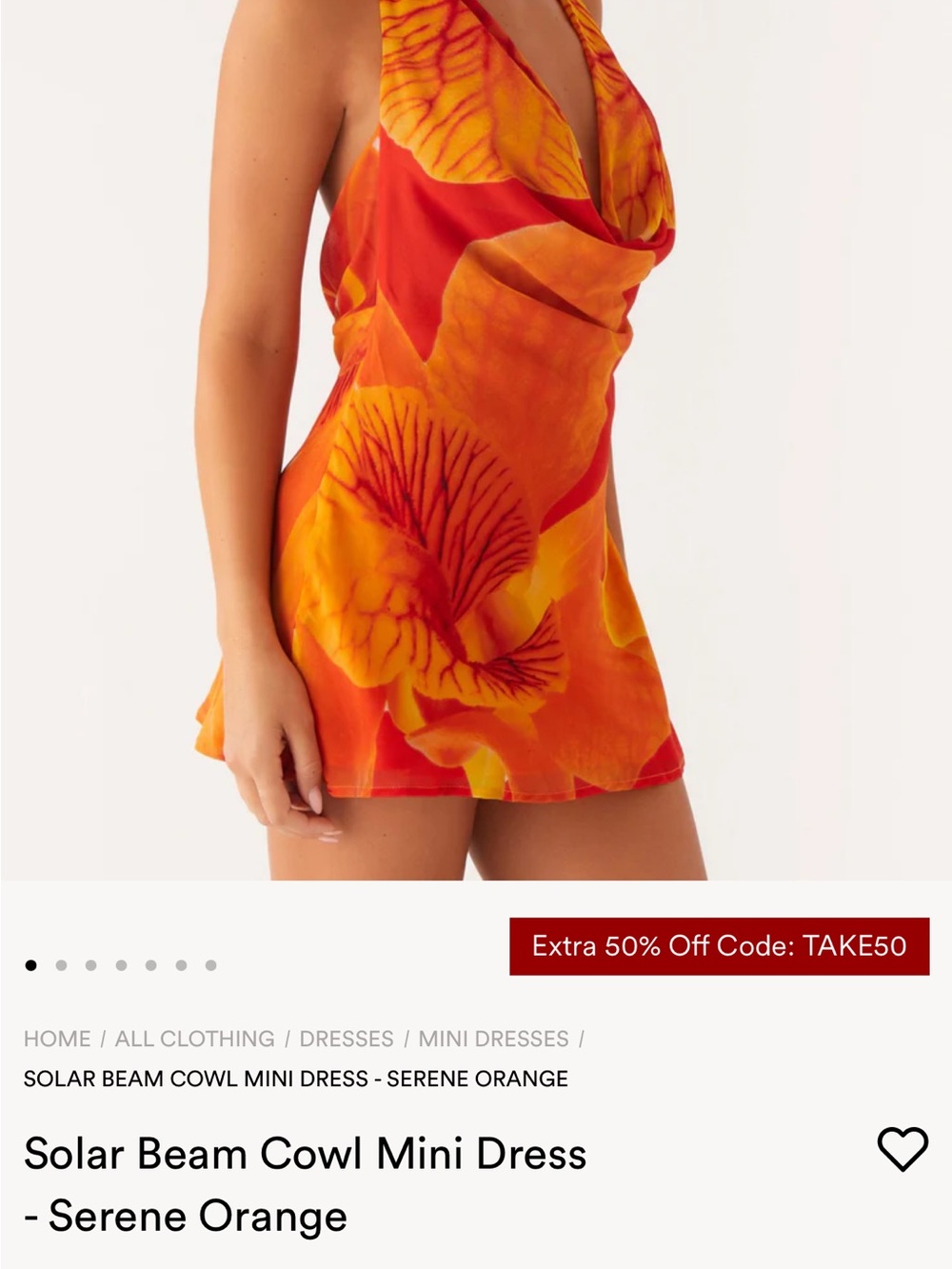 Peppermayo Orange and Yellow Floral Cowl Mini Dress